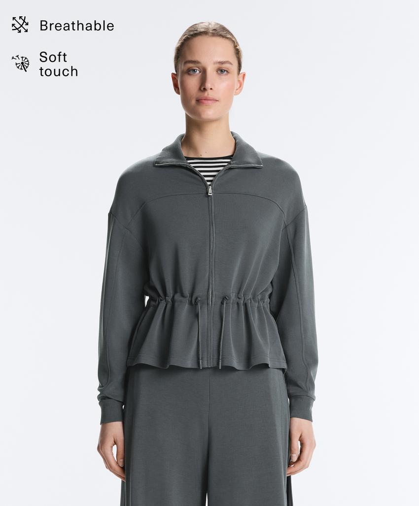 Soft-touch modal jacket with adjustable waist and high collar