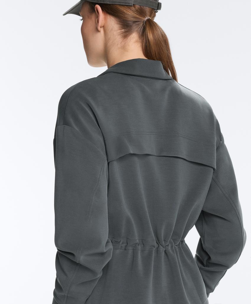 Soft-touch modal jacket with adjustable waist and high collar