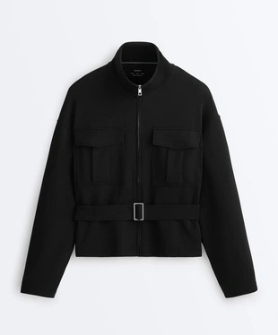 Куртка с ремнем из мягкой ткани с модалом- Заказать в России