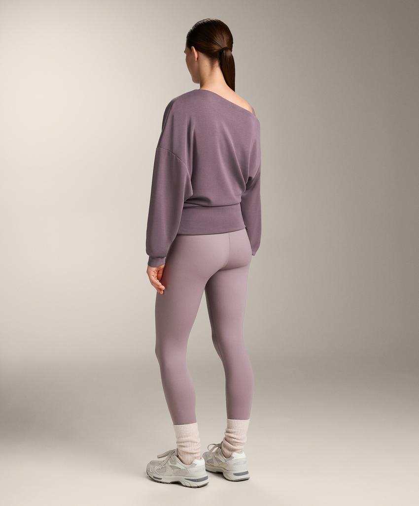Asymmetric neck sweatshirt with adjustable waist and soft-touch modal