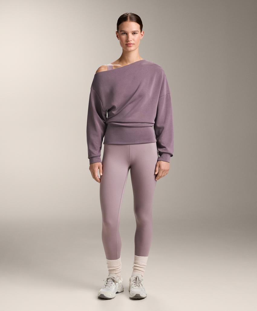 Asymmetric neck sweatshirt with adjustable waist and soft-touch modal