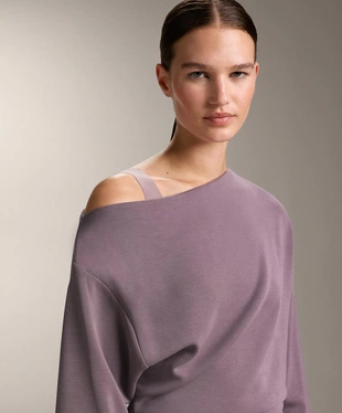 ASYMMETRIC NECK SWEATSHIRT WITH ADJUSTABLE WAIST AND SOFT-TOUCH MODAL- Заказать в России