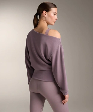 ASYMMETRIC NECK SWEATSHIRT WITH ADJUSTABLE WAIST AND SOFT-TOUCH MODAL- Заказать в России