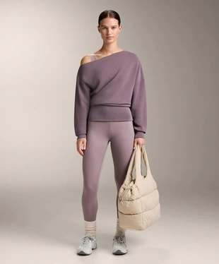 ASYMMETRIC NECK SWEATSHIRT WITH ADJUSTABLE WAIST AND SOFT-TOUCH MODAL- Заказать в России