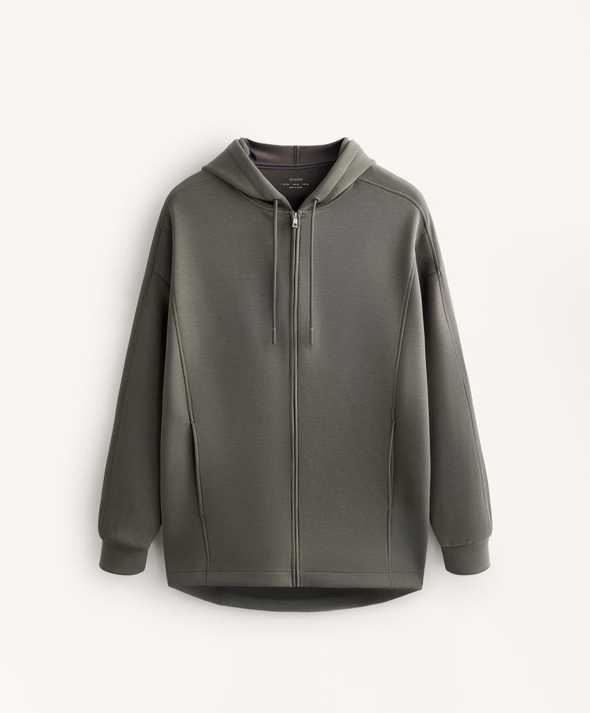 Длинная куртка с капюшоном, детали в рубчик, из модала с начесом