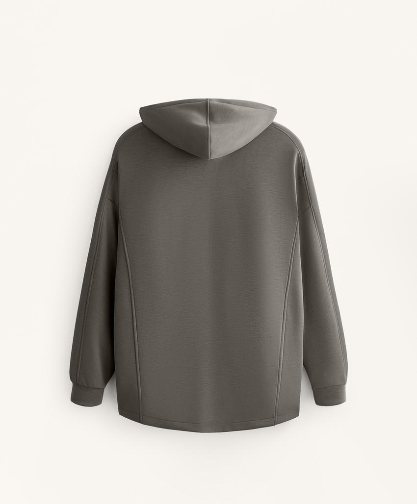 Длинная куртка с капюшоном, детали в рубчик, из модала с начесом