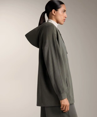 Длинная куртка с капюшоном, детали в рубчик, из модала с начесом- Заказать в России