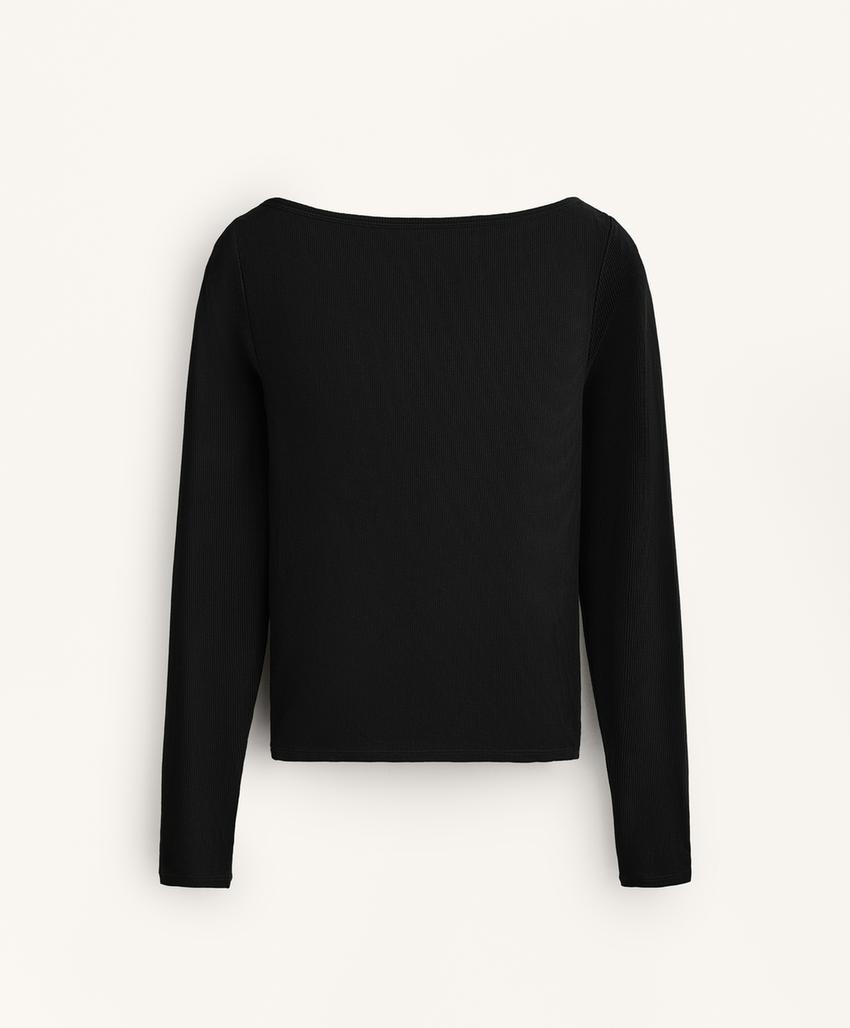 Футболка Rib с вырезом-лодочкой из смесового модала