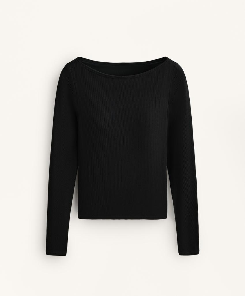 Футболка Rib с вырезом-лодочкой из смесового модала