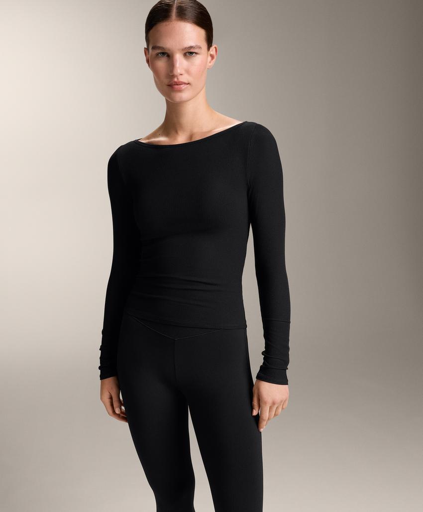 Футболка Rib с вырезом-лодочкой из смесового модала