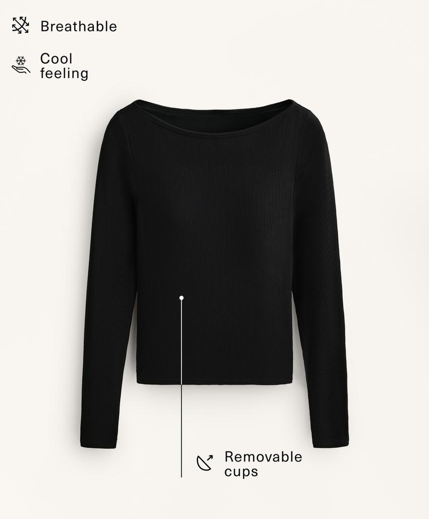 Футболка Rib с вырезом-лодочкой из смесового модала