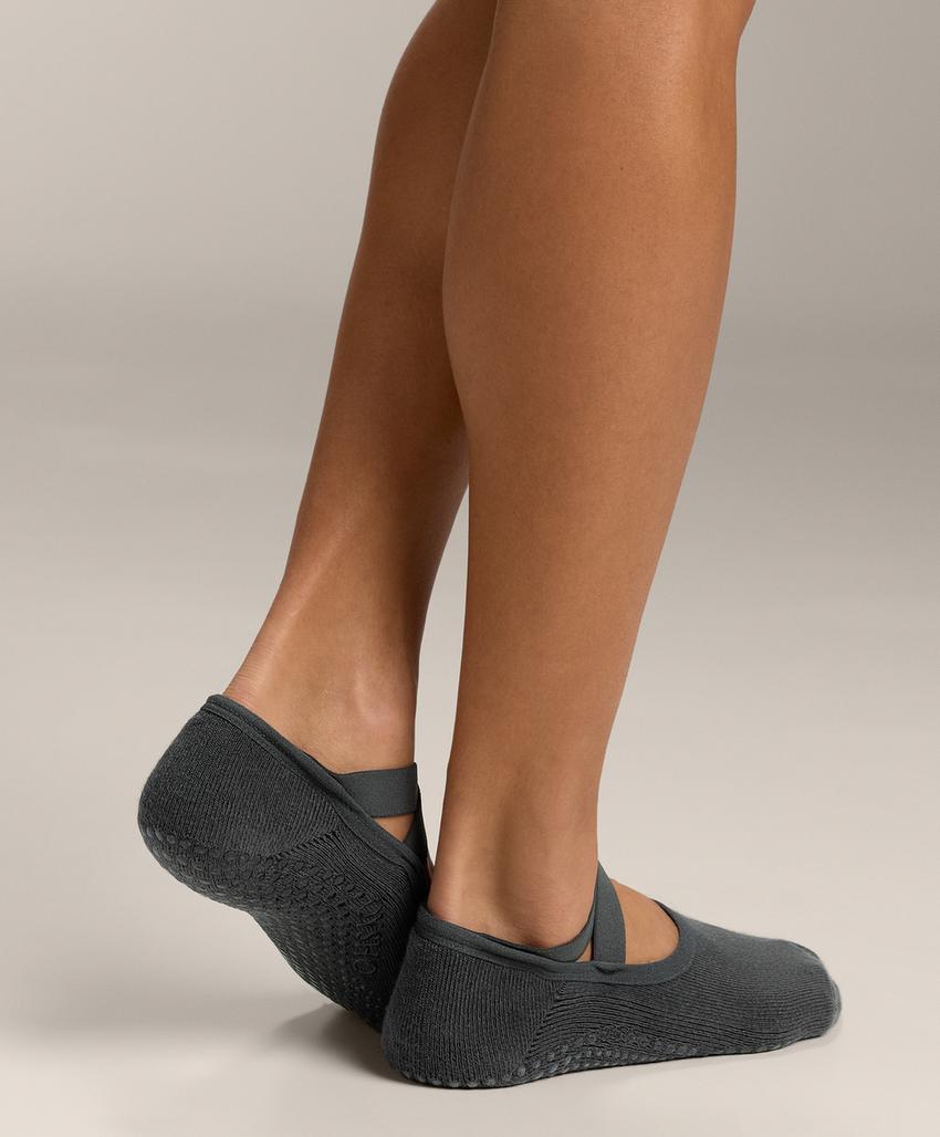 2 pairs of padded cotton blend yoga and Pilates socks with crossover straps