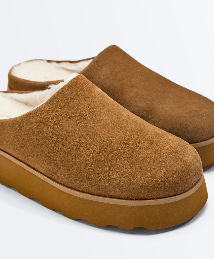 Замшевые тапочки с искусственным мехом