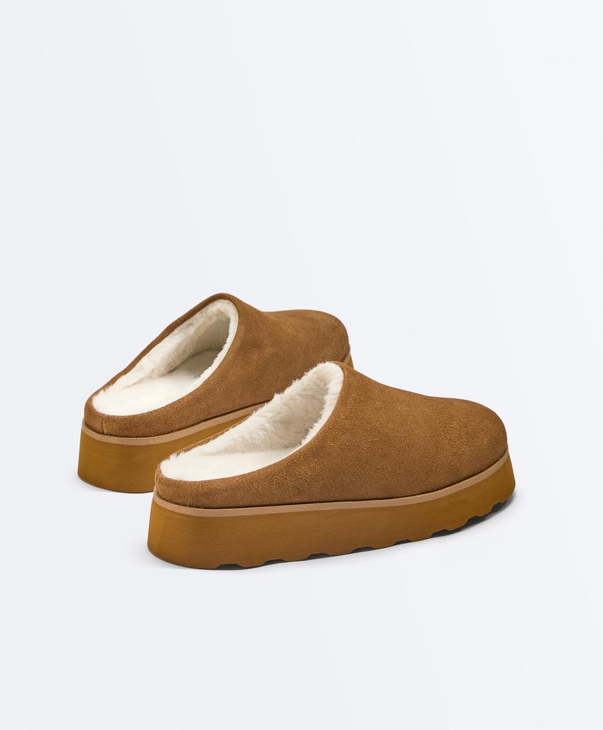 Замшевые тапочки с искусственным мехом