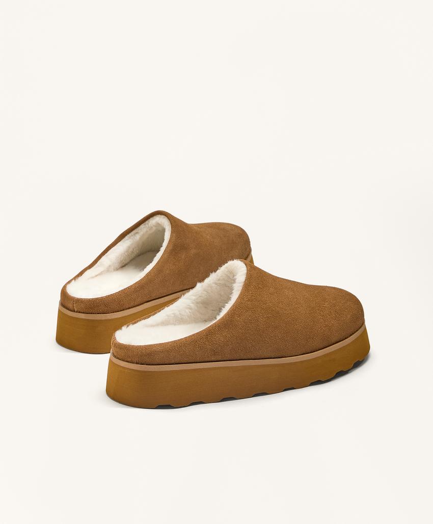 Замшевые тапочки с искусственным мехом