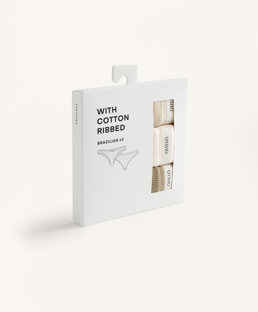 Набор из 3 трусов танга в рубчик с логотипом из смесового хлопка