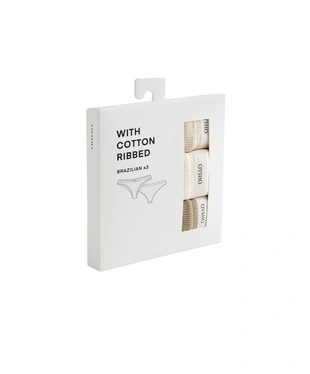 Набор из 3 трусов танга в рубчик с логотипом из смесового хлопка- Заказать в России