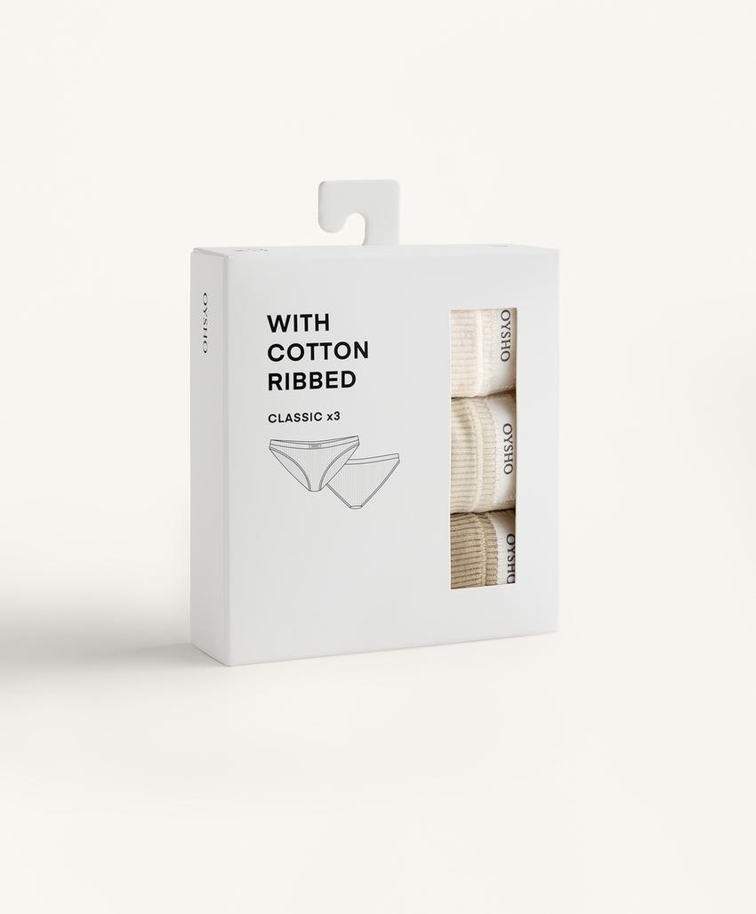 3 классических трусов в рубчик из смесового хлопка с логотипом