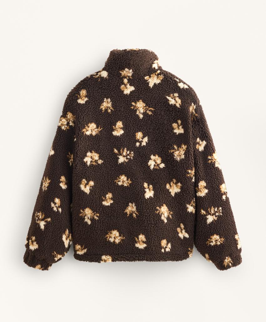 Пушистая куртка с цветочным принтом из искусственного меха