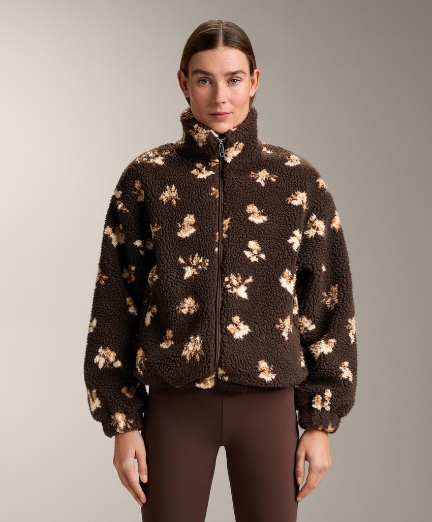 Пушистая куртка с цветочным принтом из искусственного меха