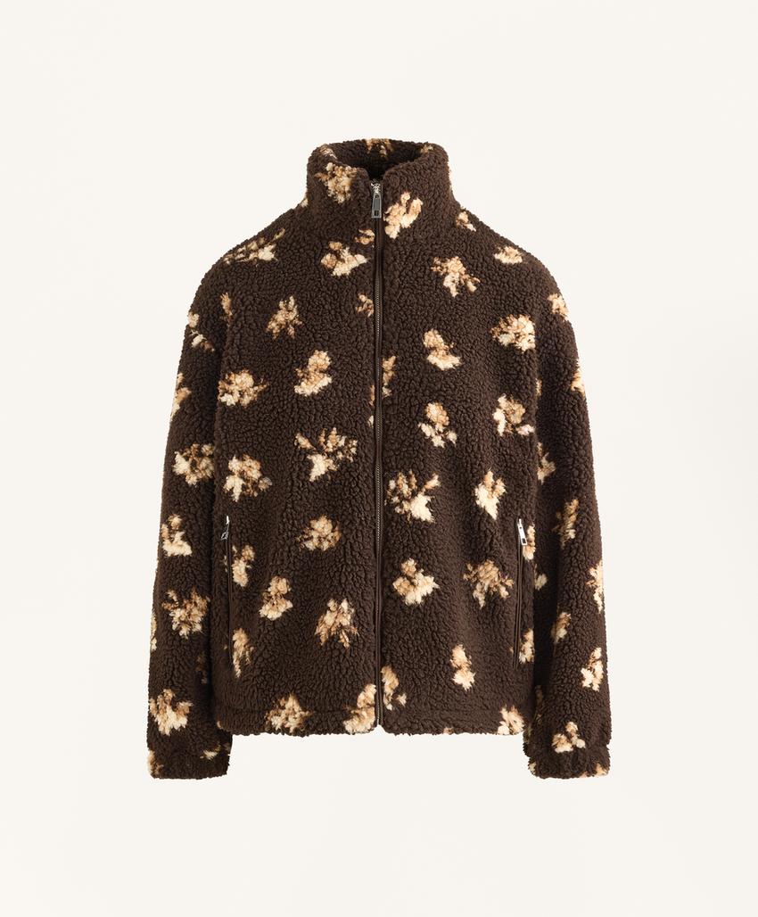 Пушистая куртка с цветочным принтом из искусственного меха