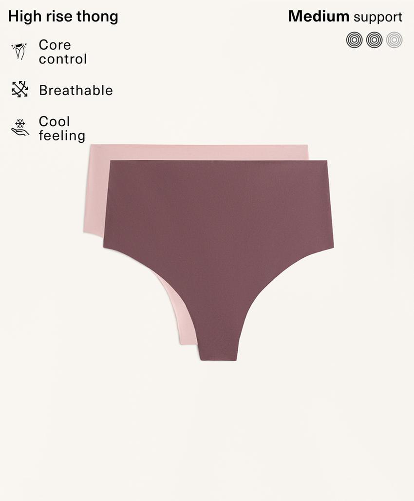 2 high-rise invisible polyamide blend medium-support thongs