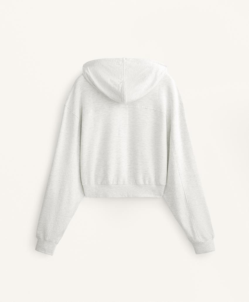 Укороченная толстовка с капюшоном и ребристыми деталями из хлопка и модала