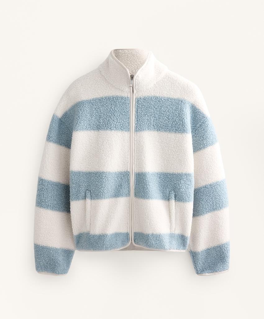 Полосатая куртка-бомбер из искусственного меха