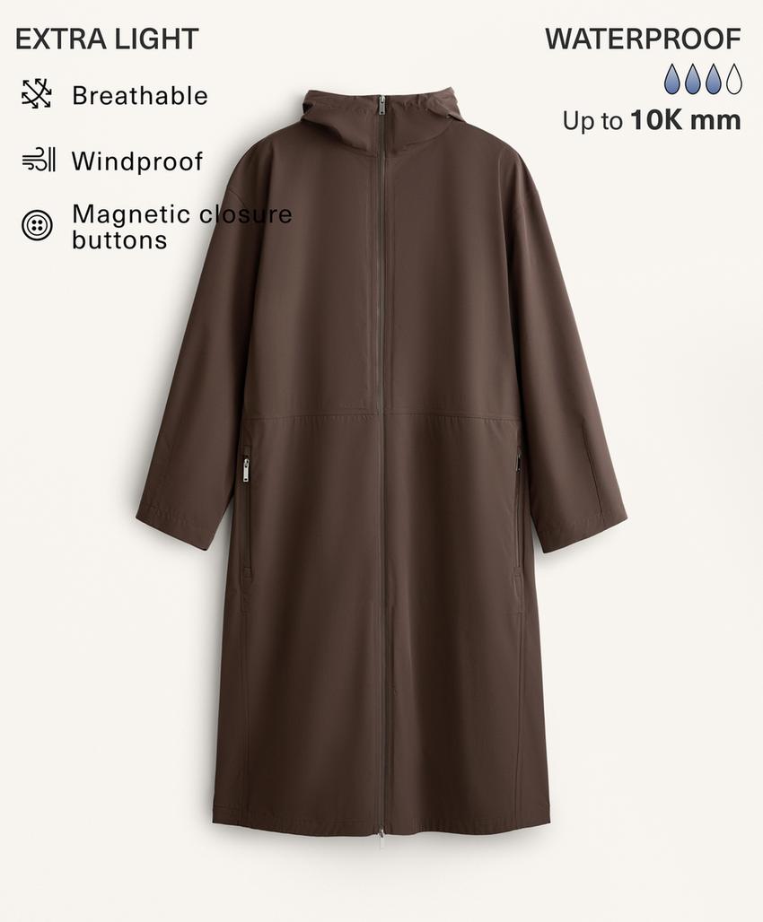 Длинная экстра-легкая водонепроницаемая куртка 10k