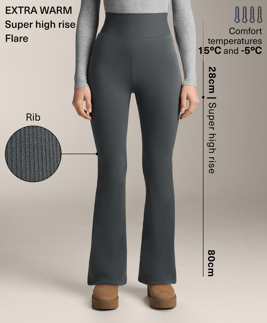 Теплые бесшовные брюки клеш в рубчик с очень высокой посадкой, 70 см