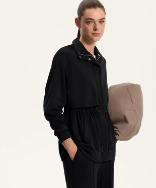 Длинная куртка с карманами из мягкой ткани с модалом- Заказать в России