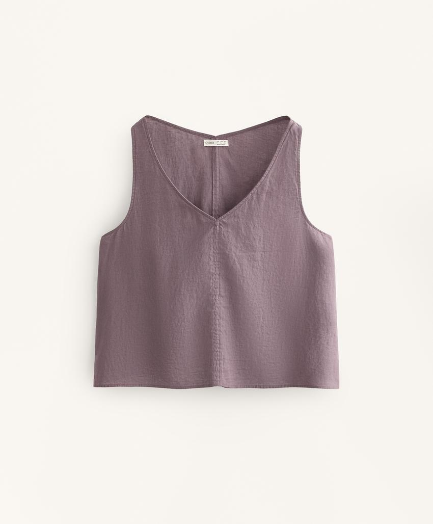 Топ с v-образным вырезом и бретельками из 100% льна