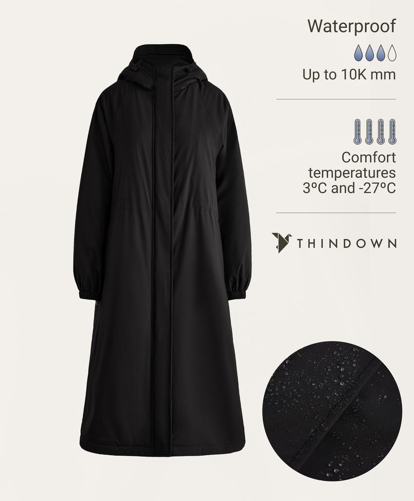 Длинный утепленный пуховик oysho из 10k thindown® водонепроницаемый и легкий