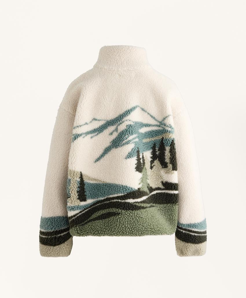 Свитшот с отделкой под мех оленями и ландшафтом