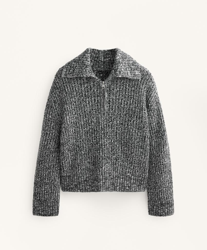 Джемпер с изогнутой вязкой и молнией до половины