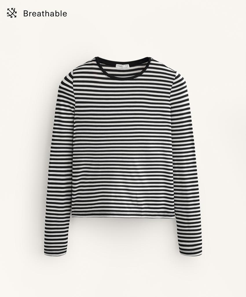 Футболка с длинным рукавом в полоску, облегающий крой