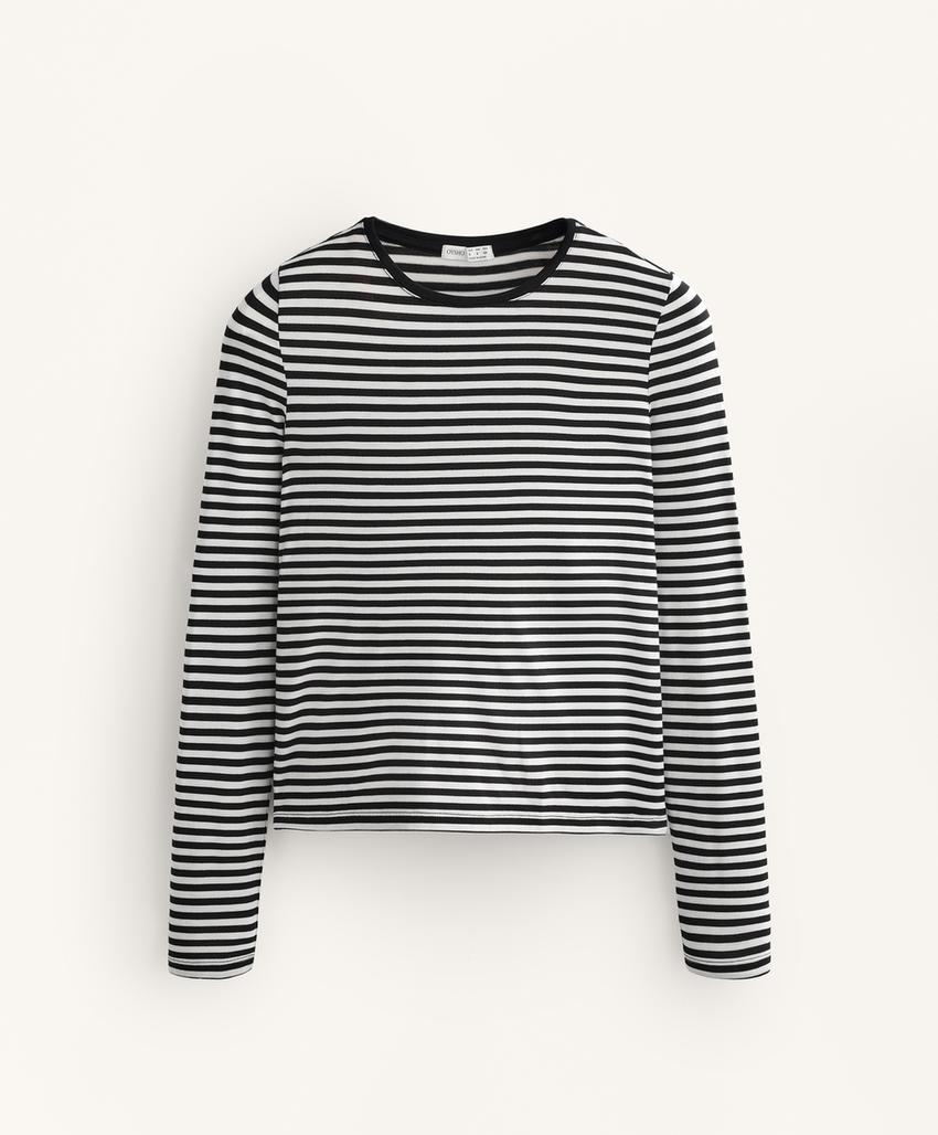 Футболка с длинным рукавом в полоску, облегающий крой