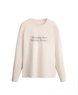 LONG SLEEVE COTTON BLEND T-SHIRT WITH SLOGAN- Заказать в России