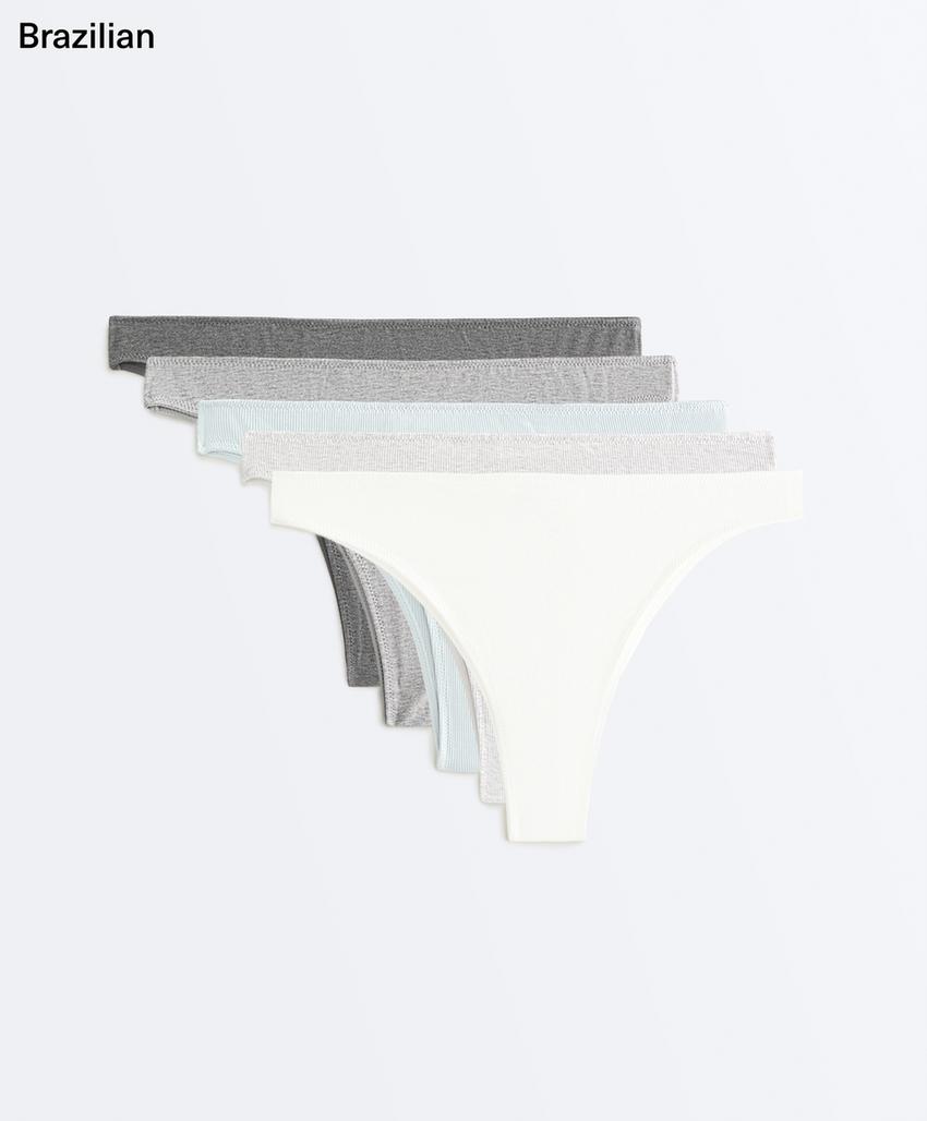 5 трусов бразильяна из смесового хлопка Rib и гладкие