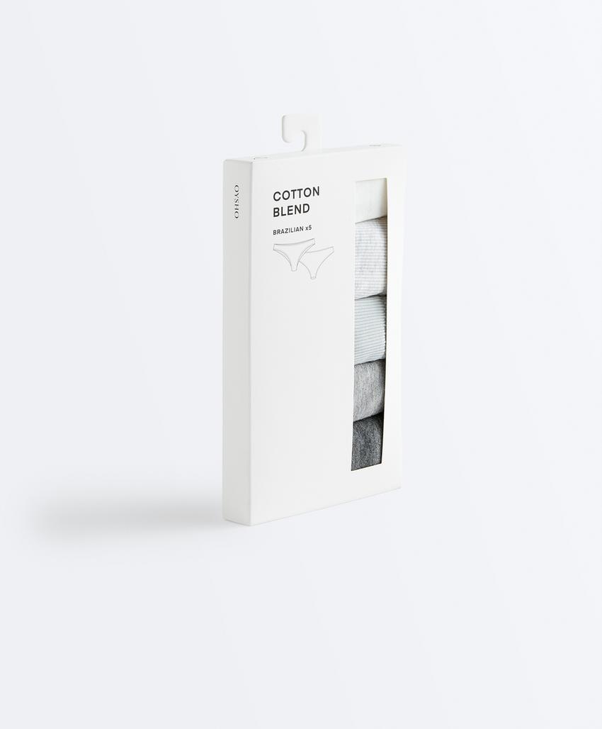 5 трусов бразильяна из смесового хлопка Rib и гладкие