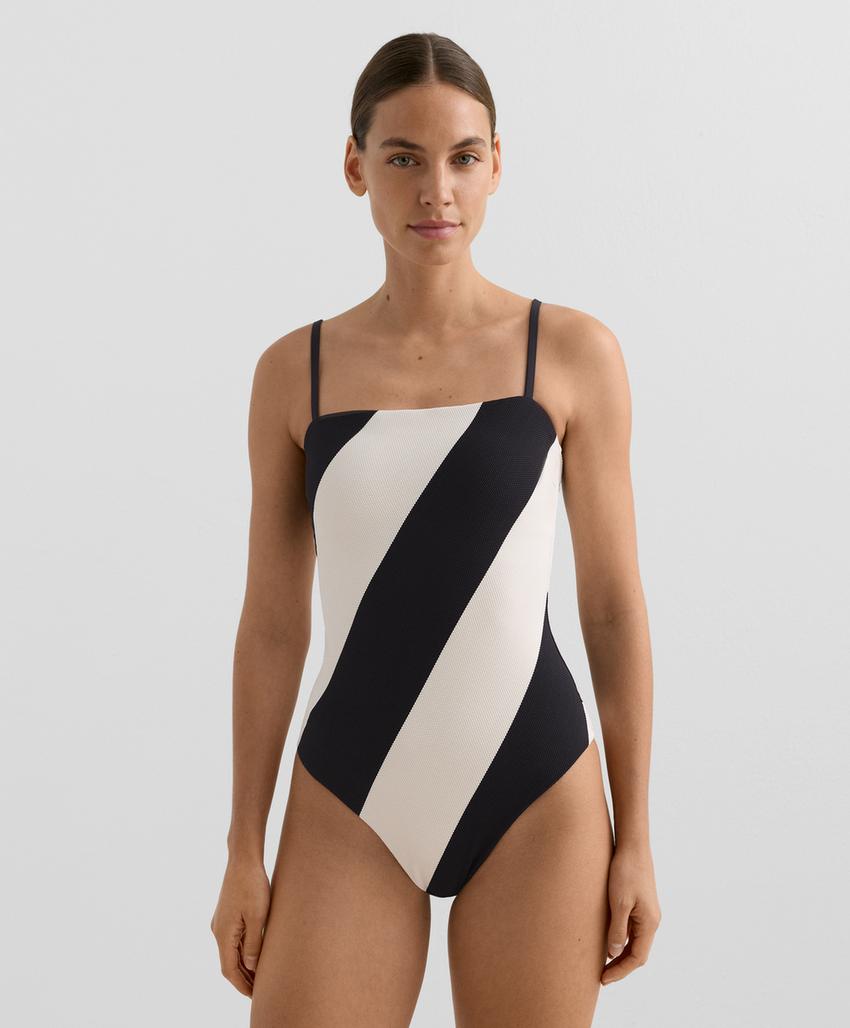 Купальник бандо из пике в диагональную полоску