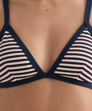 Топ бикини с треугольными чашками в рельефную полоску с окантовкой- Заказать в России