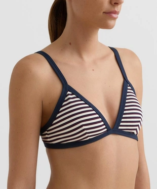 Топ бикини с треугольными чашками в рельефную полоску с окантовкой- Заказать в России