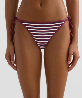 Полуоткрытые плавки бикини из рельефной ткани в полоску с завязками- Заказать в России