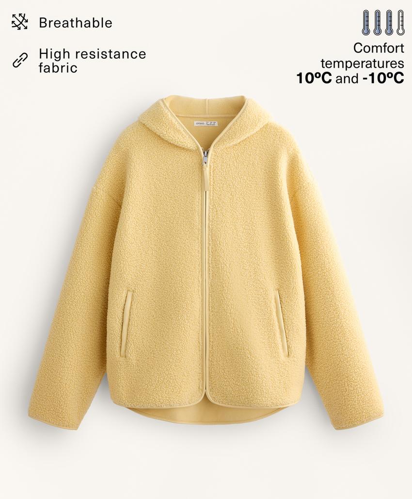 Полушубок с капюшоном из искусственного меха