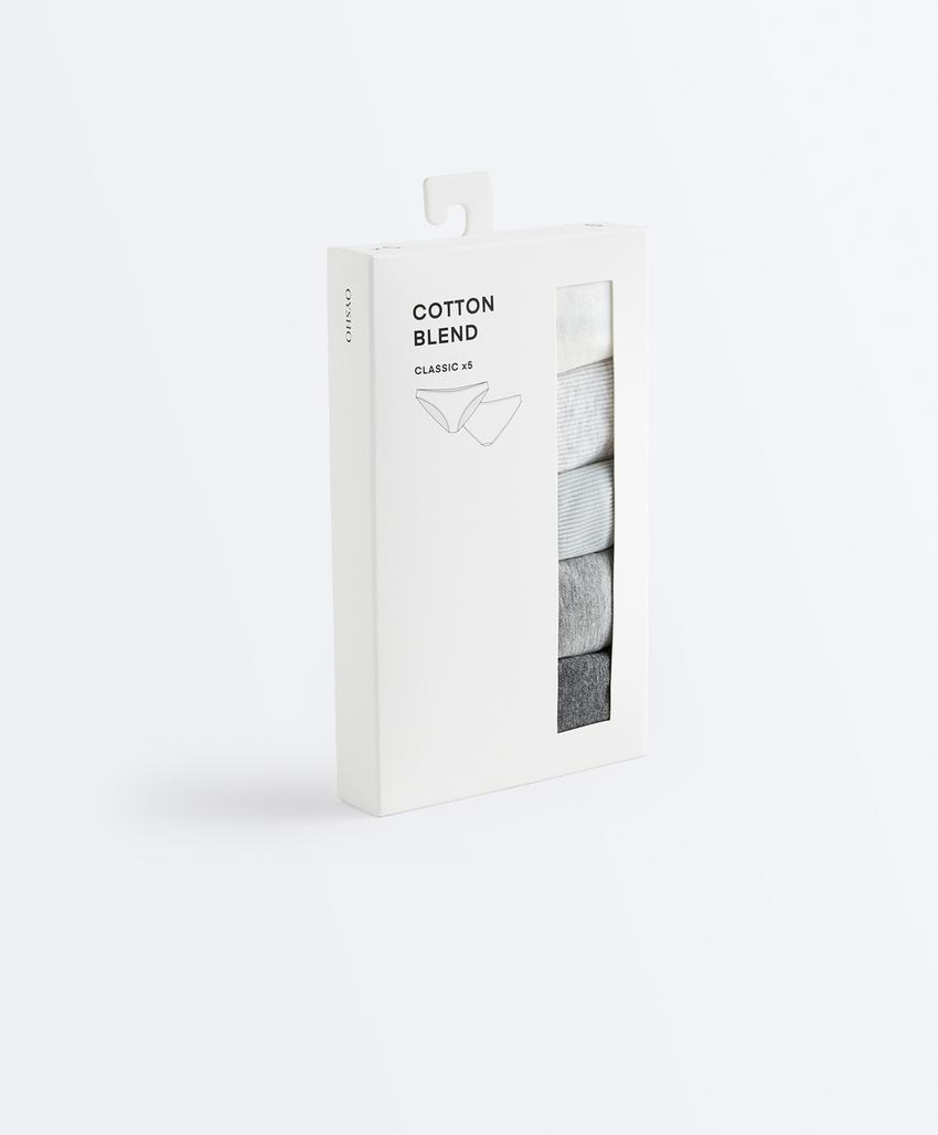 Классические трусики из хлопковой смеси, 5 штук, рифленые и гладкие