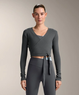 Лонгслив на запах из смесового хлопка в рубчик- Заказать в России