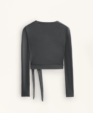 Лонгслив на запах из смесового хлопка в рубчик- Заказать в России