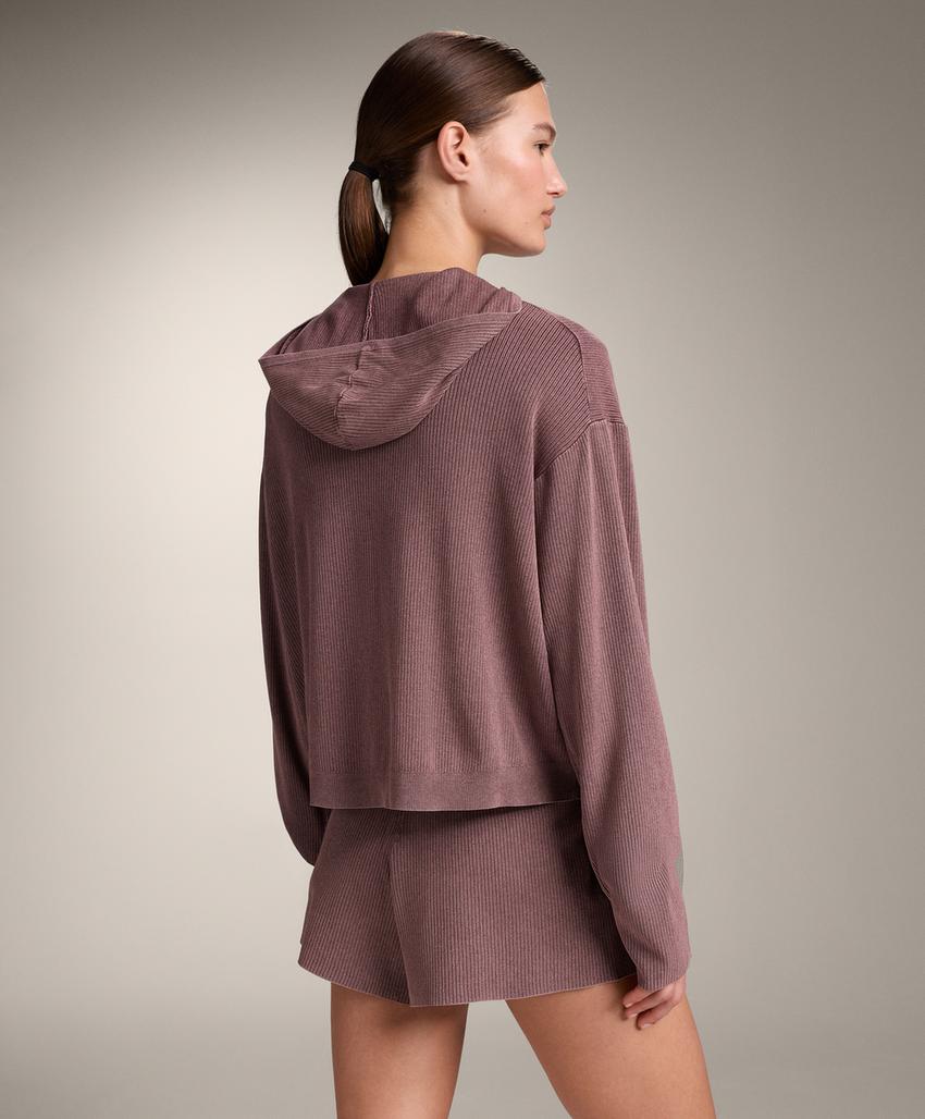 Куртка из вязаного трикотажа в рубчик с капюшоном