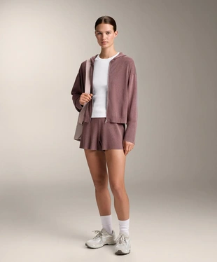 Куртка из вязаного трикотажа в рубчик с капюшоном- Заказать в России